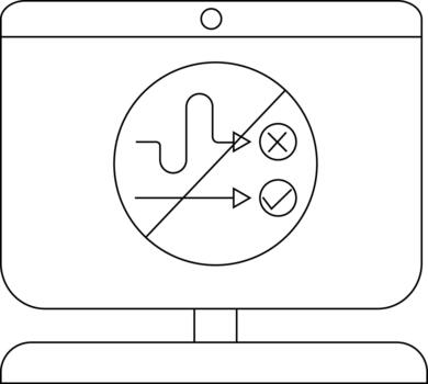 Minimalist computer screen with decision-making icons in black and white vector