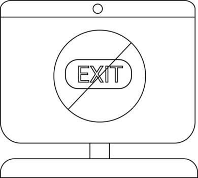 Minimalist computer screen with exit button symbol in outline style vector