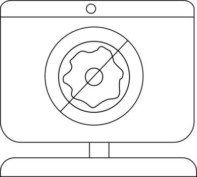 Outline of a computer monitor with a doughnut icon on screen vector