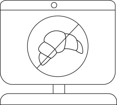 Minimalist line art of no croissant symbol on computer screen vector
