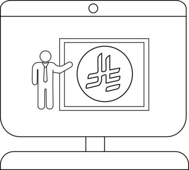 Simple line drawing of a person presenting on a computer screen vector