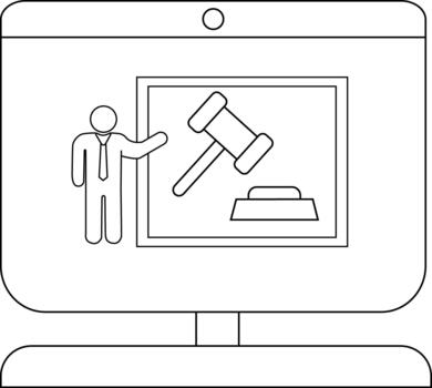 Outline of a person presenting legal concept on computer screen vector