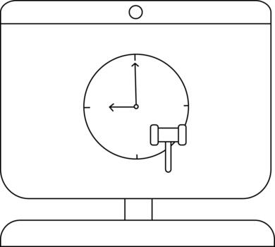 minimalista línea dibujo de un reloj en computadora pantalla vector