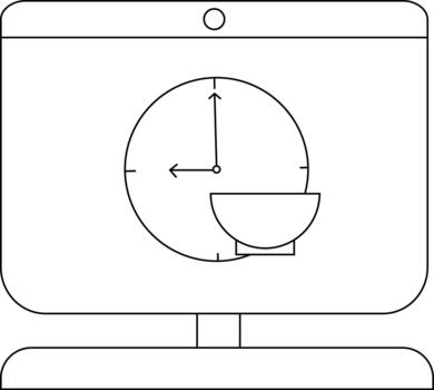 minimalista línea Arte de un computadora con reloj y cuenco íconos vector
