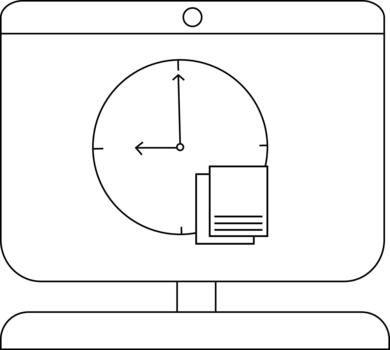 Minimalist computer screen with clock and document icons vector