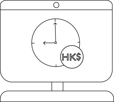 Minimalist computer screen with clock and Hong Kong dollar symbol vector