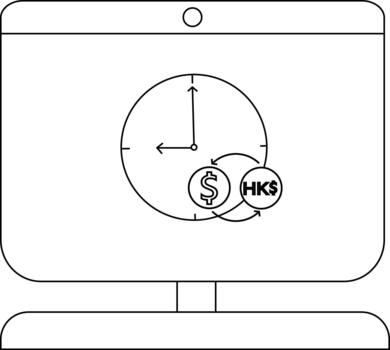 Minimalist illustration of time and currency exchange on computer screen vector