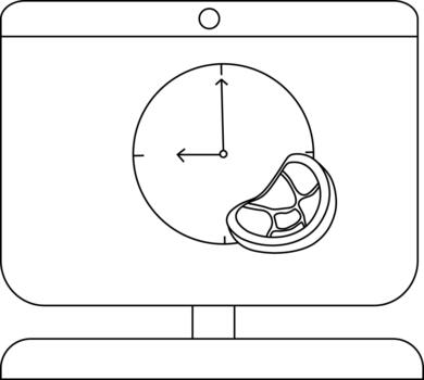 resumen línea Arte de reloj con carne rebanada en computadora pantalla vector