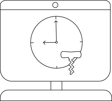 minimalista línea Arte de reloj con sacacorchos en computadora pantalla vector