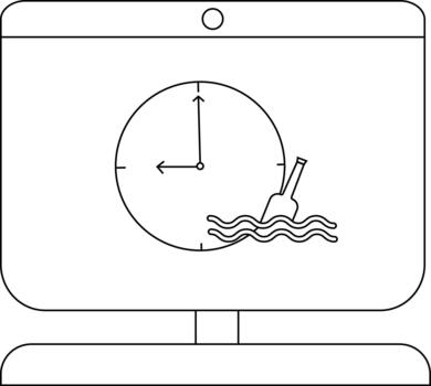 Minimalist computer monitor with clock and bottle graphic design vector