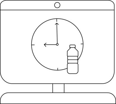 minimalista línea Arte de computadora monitor con reloj y botella vector