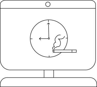 minimalista reloj ilustración con cigarrillo en computadora pantalla vector