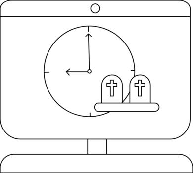 Minimalist computer screen with clock and tombstones illustration vector