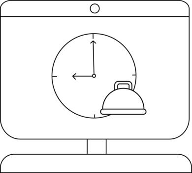 Minimalist computer screen with clock and service bell icon vector