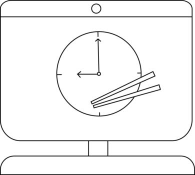 minimalista línea Arte de reloj con palillos en pantalla vector