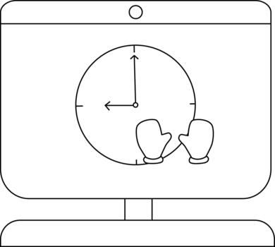 minimalista computadora pantalla con reloj y mitones ilustración vector