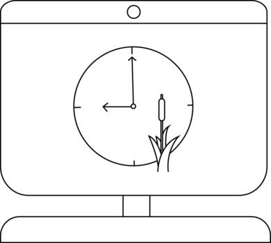 minimalista reloj ilustración con naturaleza elementos en un monitor pantalla vector