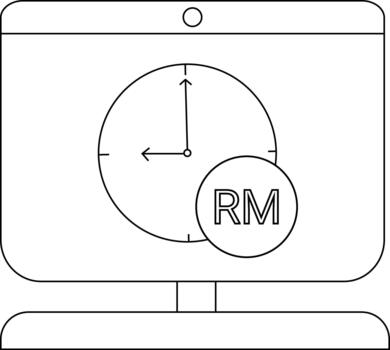 minimalista computadora pantalla con reloj y rm símbolo ilustración vector