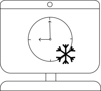 Minimalist Computer Monitor with Clock and Snowflake Icon vector