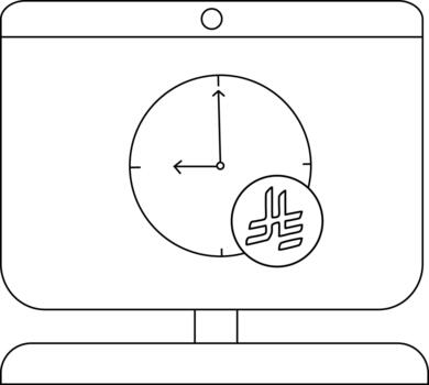 Minimalist computer screen with clock and abstract symbol design vector