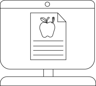 Minimalist line art of computer screen with apple document vector