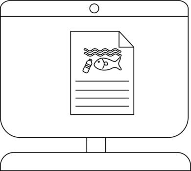 Minimalistic line art of computer screen with environmental document vector
