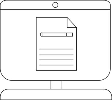 Minimalist computer screen with document icon in outline style vector