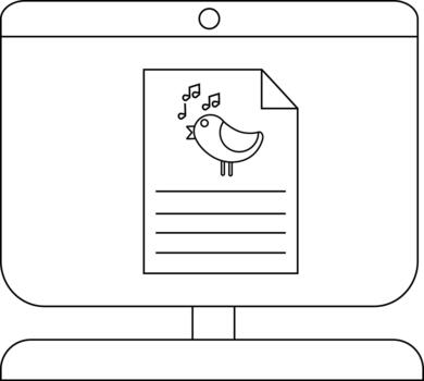 Minimalist line art of a computer screen with singing bird document vector