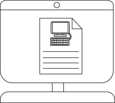 Minimalist computer screen with document icon in black and white vector