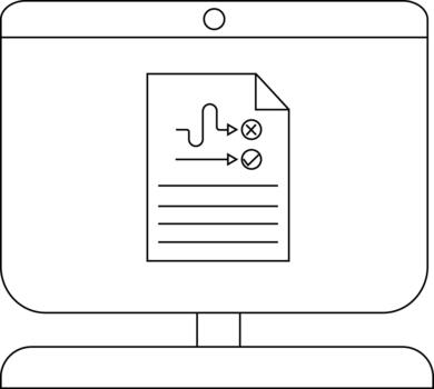 Minimalistic line art of a computer screen with a document icon vector