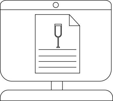 Minimalist line art of computer screen with document icon, minimalist vector