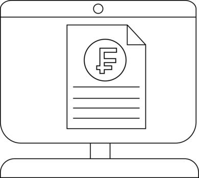 Minimalist line art of document on computer screen with currency symbol vector