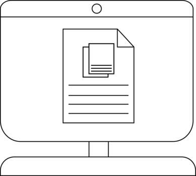 minimalista línea Arte de computadora monitor con documento icono vector