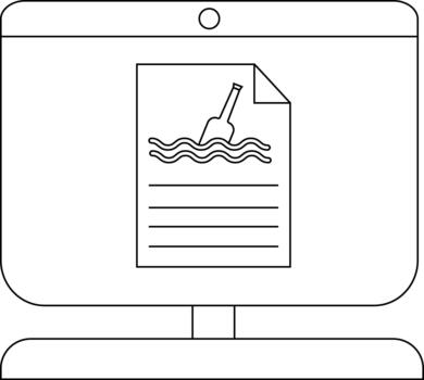 Minimalistic line art of computer screen with message in a bottle vector