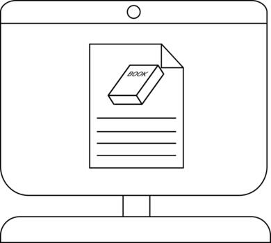 Minimalist illustration of a computer screen with book document icon vector