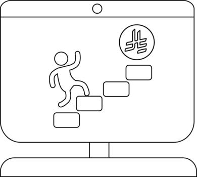 Outline of person climbing steps on computer screen with symbol vector
