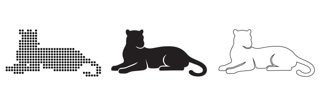 Different stylistic representations of a powerful big cat in a resting pose vector