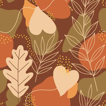 Modern Abstract Autumn Seamless Pattern with Earthy Boho Leaves and Shapes vector