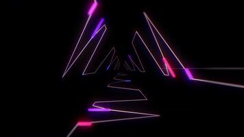 astratto neon leggero tunnel loopable animazione con raggiante triangoli e vivace colori. video