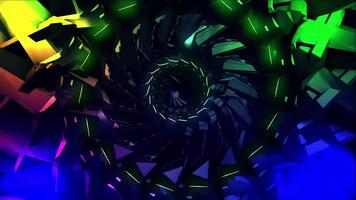 astratto neon leggero tunnel ciclo continuo ipnotico colorato geometrico forme e dinamico movimento grafica sfondo. video