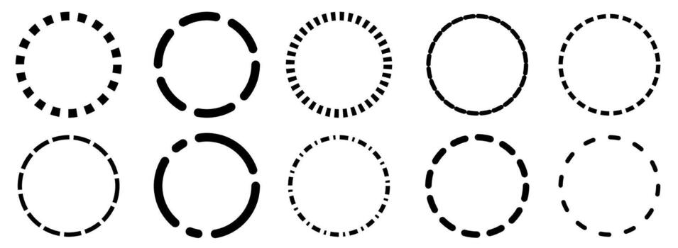 Set of circle shapes with dotted and varied lines. vector