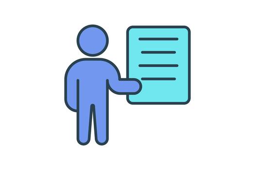 presentador con documento presentación icono. icono relacionado a presentación. plano línea icono estilo. sencillo diseño editable vector