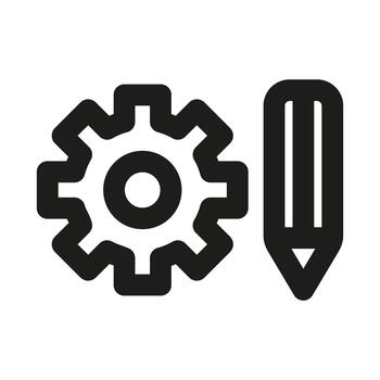lápiz y engranajes Ingenieria línea icono. profesional minimalista símbolo combinatorio diseño y maquinaria, Perfecto para técnico y creativo procesos vector