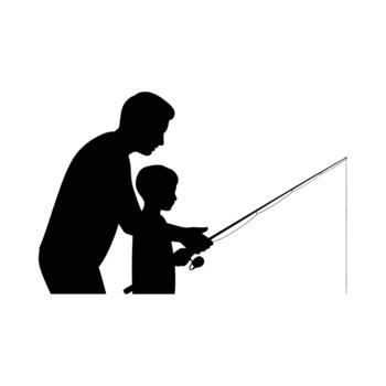 Man teaching a child how to fish with a rod vector