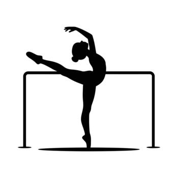 Silhouette of a dancer performing ballet against a rectangular bar vector