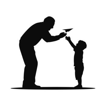 Man giving a child a toy airplane to play with vector