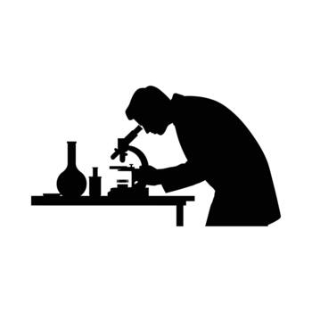 Scientist examining specimen under microscope in laboratory setting vector