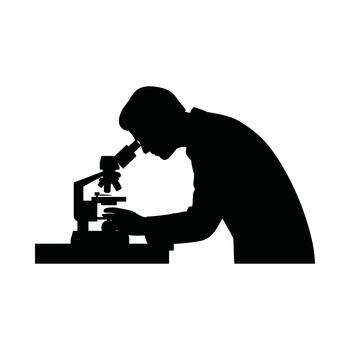Silhouette of a man looking through a microscope in a laboratory setting vector