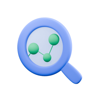 Analytics chart 3D icon. Line graph in the center of a magnifying glass. Search, market research, results. Magnifying glass with graph on an isolated background. png