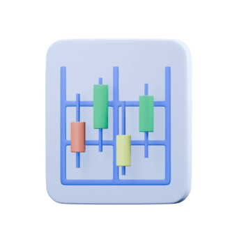 3D candlestick chart icon. Graphic elements for data analysis, settings, movement. Concept for finance, banking, business. 3D candlestick chart icons on an isolated background. png